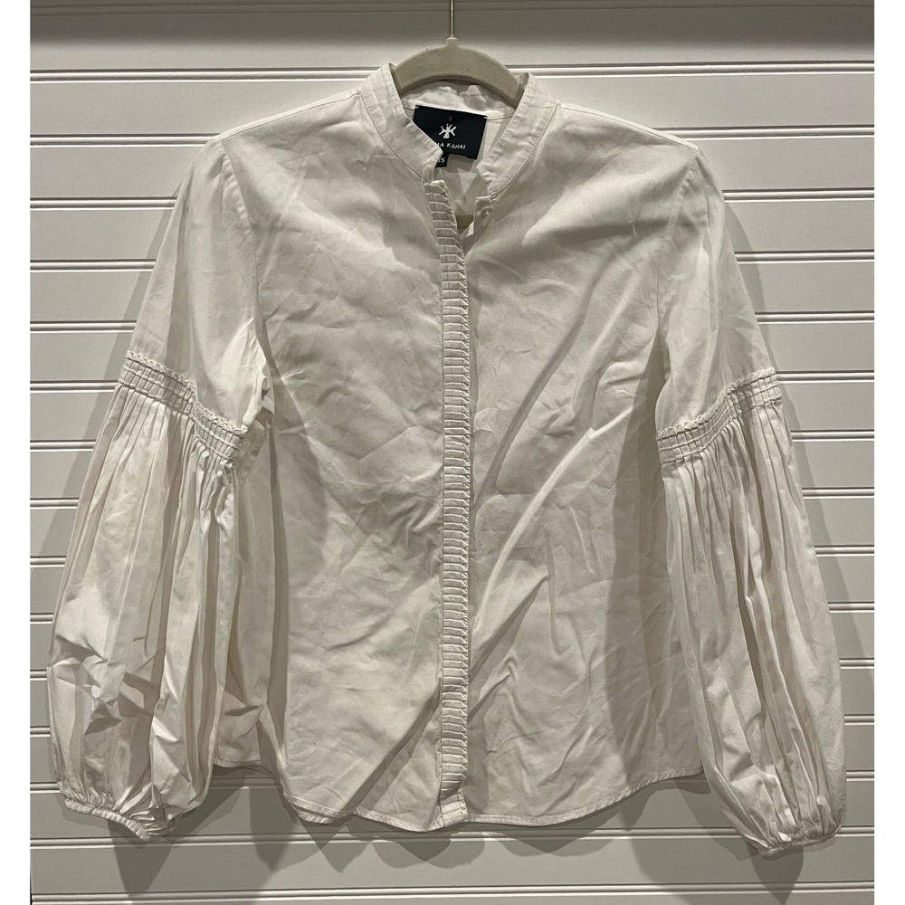 Seema Kahai White Cotton Puff Sleeve Mandarin Collar Blouse‎ XS